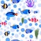 Fish underwater with bubbles. Undersea seamless pattern