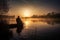 Fisher angler, fishing on foggy sunrise. Ai generated art