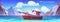 Fisher boat in sea vector cartoon illustration