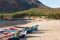 Fisher boats in Tarrafal beach in Santiago island in Cape Verde