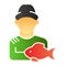 Fisher and the catch flat icon. Angler color icons in trendy flat style. Fisherman with fish gradient style design