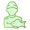 Fisher and the catch flat icon. Angler green icons in trendy flat style. Fisherman with fish gradient style design