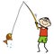 Fisher with fish, humorous vector picture