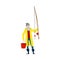 Fisherman or angler holding fishing rod the flat vector illustration isolated.