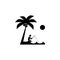 Fisherman on the beach of a palm tree icon