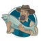 Fisherman with beard using hat and fish in hands vector illustration