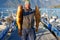 Fisherman with big cod fish. Norwegian fisherman has caught large Cod in Norwegian Fjord islands