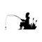 Fisherman black silhouete cartoon character vector illustration isolated on white.