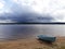 Fisherman blue boat on the lake