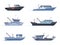 Fisherman boat, commercial vessels. Transportation on sea or ocean. Fish catching transport, water vehicles for logistic