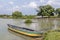 Fisherman boat, lagoon and wild turbine in Sri Lanka