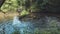 A fisherman catches trout in a mountain river