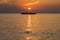 Fisherman dhow boat during sunset on Indian ocean in island Zanzibar, Tanzania, East Africa