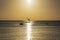 Fisherman dhow boat during sunset on Indian ocean in island Zanzibar, Tanzania, East Africa