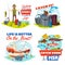 Fisherman, fishing boat and fish catch icons