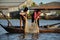 Fisherman fishing with fishing nest in the Mekong delta, Vietnam