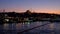 Fisherman fishing at Golden Horn at sunset, beautiful cityscape of Istanbul with silhouette of mosqu