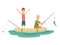 Fisherman flat icons. Fishing people with fish and equipment vector set. Fishing equipment, leisure and hobby catch fish