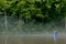 Fisherman fly fishing in a misty river