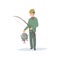 Fisherman Holding Fishing Rod and Caught Fish, Male Fisher Character Vector Illustration