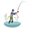 Fisherman Holding Fishing Rod. Flat style colorful Cartoon illustration.