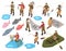 Fisherman Isometric Icon Set