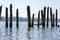 Fisherman on kayak on the Columbia River in Colombia Gorge sails