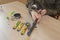 Fisherman prepare to fishing. Tools and accessories on wooden table