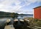 Fisherman\'s hut, fjord scenic