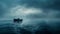 Fisherman\\\'s Silhouette on Boat in Open Water Against Foggy Darkness (AI-Generated)