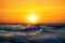 Fisherman sailing with his boat on beautiful sunrise over the sea