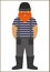 Fisherman/sailor man flat icon - a man with a mustache a beard wearing an in vest and overalls jumpsuit boots and knit hat.