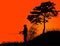 Fisherman silhouette at orange sunset