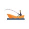 Fisherman sitting on boat with fishing rod in his hand vector Illustration on a white background