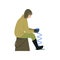 Fisherman Sitting on Bucket with Ice Drill, Male Fisher Character Catching Fish in Winter Season Vector Illustration