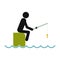 Fisherman sitting on pier with rod icon