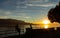 Fisherman. Sunset. Silhouette. Geneva Lake. Sky Scape