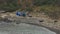 Fisherman Tent Camp on Stone Beach Sea Waves Motion