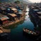 Fisherman village on the bank of the Mekong River in Vietnam