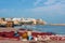 Fishermans fixing fishing net in Rabat fishing port. Rabat, Morocco.