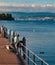 Fishermans on Zurich lake in the morning