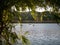 Fishermen on the boat, a shot behind a tree