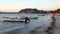 Fishermen boats moored at the beach at Malecon, La Paz, BCS, Mexico