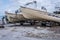 Fishermen boats on trailers in port