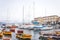 Fishermen boats and yachts in Borgo Marinari, harbor of Megaride island in Naples, Campania, Italy