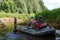 Fishermen catch fish with a rubber boat