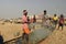 Fishermen checking their net for the fresh catch