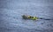 Fishermen drive their single, small boat to catch the fish in the sea