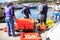 Fishermen with fish caught in Setubal harbor, Portugal