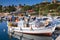Fishermen are on a fishing boat moored in Tsilivi on a sunny morning